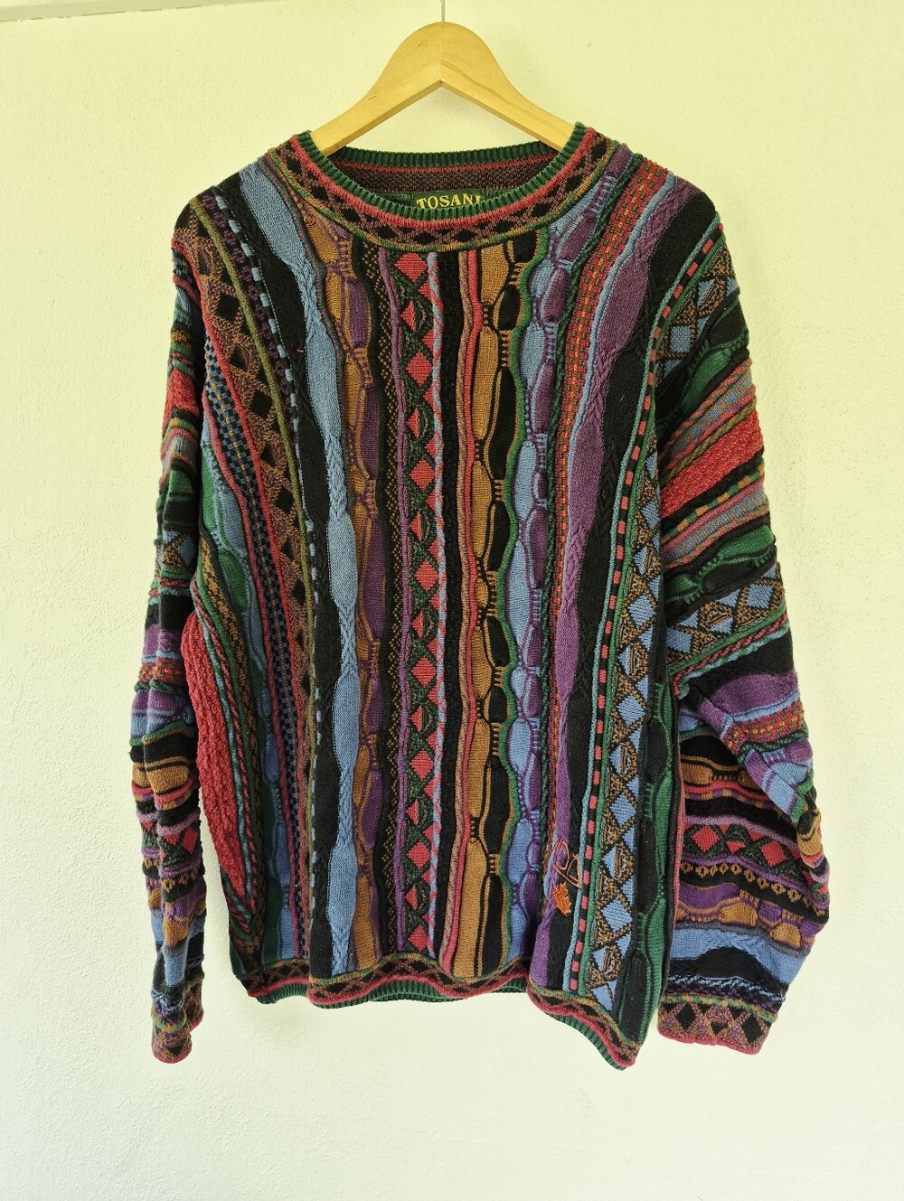 Vintage 3D Knit Coogie Style Tosani Sweater Mens XL Multi Color